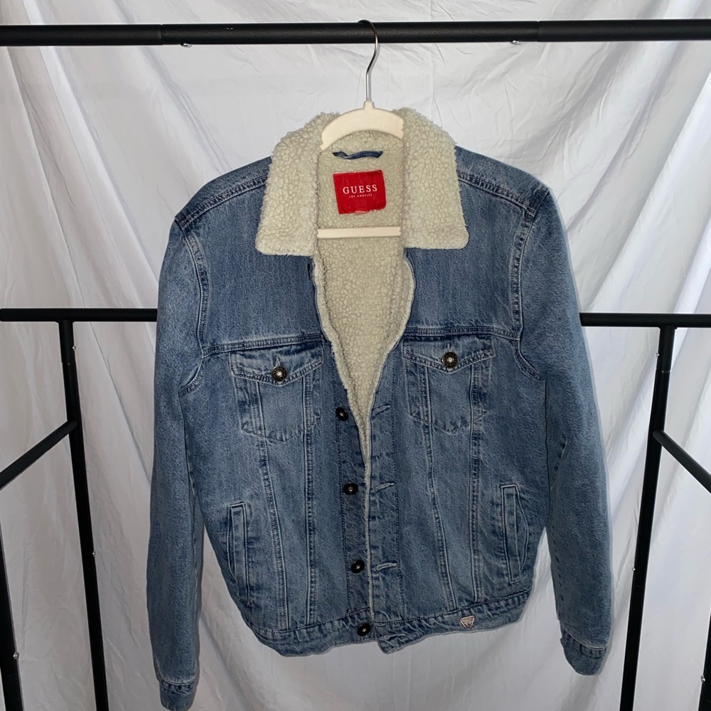 Guess Blue and Cream Lightweight Sherpa-Lined Jacket